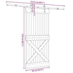 Vidaxl Drsna vrata s kompletom vodil 95x210 cm trdna borovina