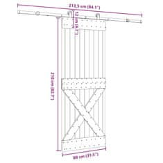 Vidaxl Drsna vrata s kompletom vodil 80x210 cm trdna borovina