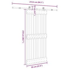 Vidaxl Drsna vrata s kompletom vodil 95x210 cm trdna borovina