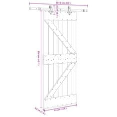 Vidaxl Drsna vrata s kompletom vodil 85x210 cm trdna borovina