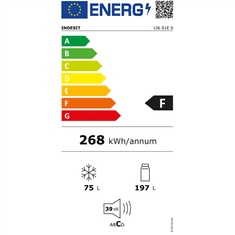 Indesit INDESIT | LI6 S1E S | Hladilnik | Razred energijske učinkovitosti F | Prostostoječi | Kombinirani | Višina 158,8 cm | Neto prostornina hladilnika 197 L | Neto prostornina zamrzovalnika 75 L | 39 dB | 