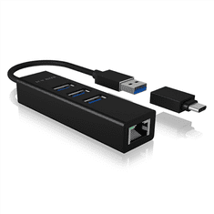 RaidSonic Raidsonic | 4-portno vozlišče z USB 3.0 tipa A, tipa C in gigabitnim LAN-om | Icy Box IB-HUB1419-LAN