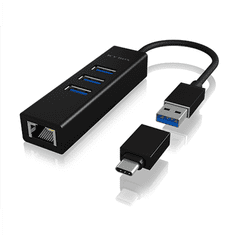 RaidSonic Raidsonic | 4-portno vozlišče z USB 3.0 tipa A, tipa C in gigabitnim LAN-om | Icy Box IB-HUB1419-LAN