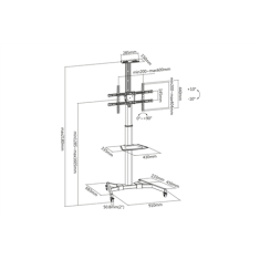 Digitus Digitus | Talno stojalo | Voziček za TV-zaslone do 70", največ 50 kg, VESA največ 600x400 | Nagibno | 37-70 " | Največja teža (nosilnost) 50 kg | Črna