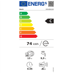 Bosch Bosch Series | 4 SilencePlus | Vgradni | Vgrajeni pomivalni stroj | SMU4EAI14S | Širina 59,8 cm | Višina 81,5 cm | Razred C | Eko program Nazivna zmogljivost 13 | Wi-Fi | Silver