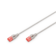 Digitus Digitus | Povezovalni kabel | Debel CAT 6 U-UTP povezovalni kabel | 1,5 m | Siva | Modularni vtič RJ45 (8/8) | Prozoren rdeč priključek za enostavno prepoznavanje kategorije 6 (250 MHz). Notranji vodn