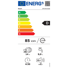 Bosch Vgradni pomivalni stroj Bosch Series | 4 | Popolnoma integriran | SMV4HVX00E | Širina 59,8 cm | Višina 81,5 cm | Energijski razred D | Eko programska zmogljivost 14 | Wi-Fi | Silver