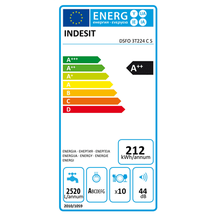 Indesit Indesit | Prostostoječi (lahko vgradni) | Pomivalni stroj DSFO 3T224 C S | Širina 45 cm | Višina 85 cm | Razred A++ | Srebrna