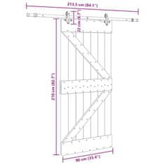 Vidaxl Drsna vrata s kompletom vodil 90x210 cm trdna borovina