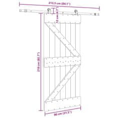 Vidaxl Drsna vrata s kompletom vodil 80x210 cm trdna borovina