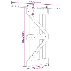 Vidaxl Drsna vrata s kompletom vodil 100x210 cm trdna borovina