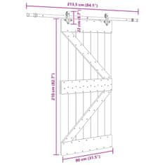 Vidaxl Drsna vrata s kompletom vodil 80x210 cm trdna borovina