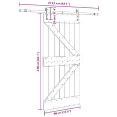 Vidaxl Drsna vrata s kompletom vodil 90x210 cm trdna borovina