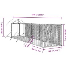 Vidaxl Zunanja pasja ograda s streho srebrna 2x10x2,5m pocinkano jeklo