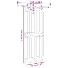 Vidaxl Drsna vrata s kompletom vodil 85x210 cm trdna borovina