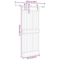 Vidaxl Drsna vrata s kompletom vodil 85x210 cm trdna borovina