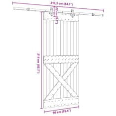 Vidaxl Drsna vrata s kompletom vodil 90x210 cm trdna borovina