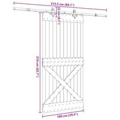 Vidaxl Drsna vrata s kompletom vodil 100x210 cm trdna borovina