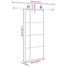 Vidaxl Drsna vrata z opremo 90x205 cm ESG steklo in aluminij