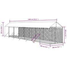 Vidaxl Zunanja pasja ograda s streho srebrna 2x14x2,5m pocinkano jeklo