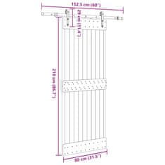 Vidaxl Drsna vrata s kompletom vodil 80x210 cm trdna borovina