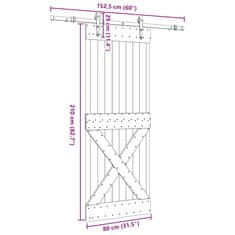 Vidaxl Drsna vrata s kompletom vodil 80x210 cm trdna borovina