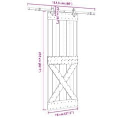 Vidaxl Drsna vrata s kompletom vodil 70x210 cm trdna borovina