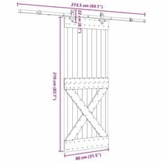 Vidaxl Drsna vrata s kompletom vodil 80x210 cm trdna borovina