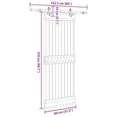 Vidaxl Drsna vrata s kompletom vodil 80x210 cm trdna borovina