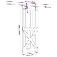 Vidaxl Drsna vrata s kompletom vodil 80x210 cm trdna borovina