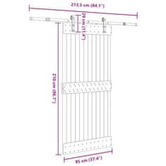 Vidaxl Drsna vrata s kompletom vodil 95x210 cm trdna borovina