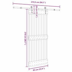 Vidaxl Drsna vrata s kompletom vodil 85x210 cm trdna borovina