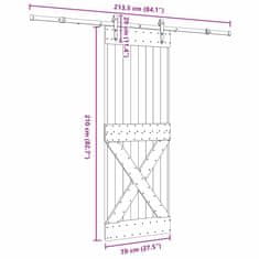 Vidaxl Drsna vrata s kompletom vodil 70x210 cm trdna borovina