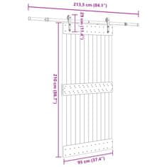 Vidaxl Drsna vrata s kompletom vodil 95x210 cm trdna borovina