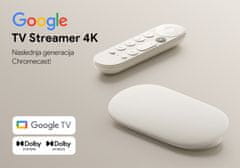 Google TV Streamer 4K, HDR10, Dolby Vision Atmos, 4GB+32GB, glasovni daljinec, bel (Porcelain)