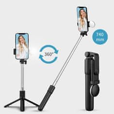 MG Telescopic Bluetooth selfie stick z LED lučko 0.71m, črna