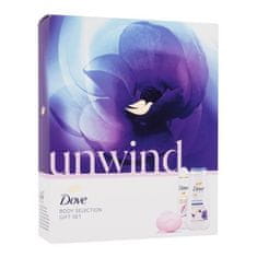 Dove Unwind Gift Set Set gel za prhanje Advanced Care Anti-Stres 225 ml + antiperspirant Advanced Care Soft Feel 150 ml + trdo milo Relaxing Beauty Cream Bar 90 g + difuzor za ženske