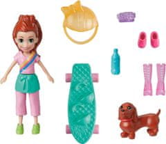 Polly Pocket Mattel Lutka s športnim paketom za skejtanje s hišnim ljubljenčkom (HKV90)