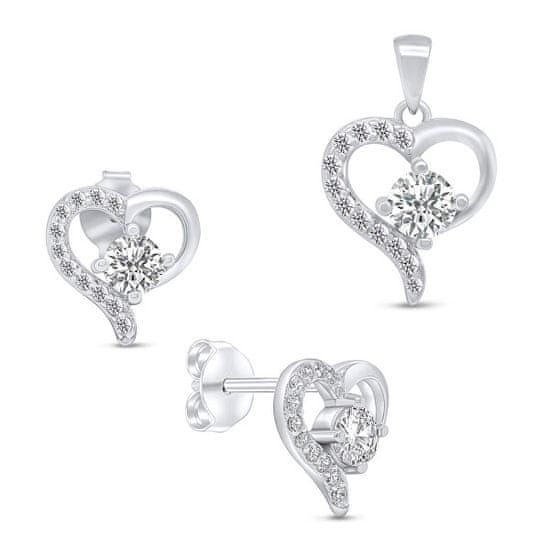 Brilio Silver Romantični komplet nakita Hearts SET219W (obesek, uhani)