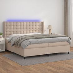 Vidaxl Box spring postelja vzmetnico LED kapučino 200x200 cm um. usnje