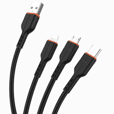 Polnilni kabel 3,2A Quick Charge - 3v1 - Lightning, Micro USB, Type C