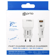 Svetovni adapter Quick Charge 20W izhod USB in Type C- Original (EU Blister) bel