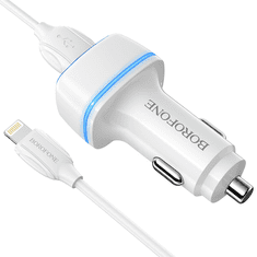 Avtopolnilec BZ14 2x USB A 2,4 A s kablom Lightning , 1m, bel