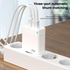 Hišni polnilec adapter C79 220V Gun Quick Charge PD 65W vhod 1x USB A in 2x Type C - s kablom Type C - Type C 3.0 bel