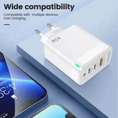 Hišni polnilec adapter C79 220V Gun Quick Charge PD 65W vhod 1x USB A in 2x Type C - s kablom Type C - Type C 3.0 bel