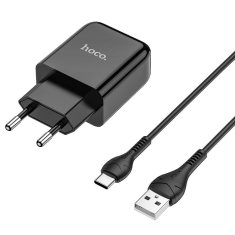 Pametni hišni polnilec N2 z USB vtičem in s polnilnim kablom Type C 2,1A 10,5W - črn