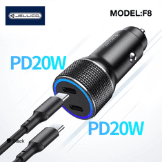 Avtopolnilec F8 adapter 2xType C PD 40W QC - črn