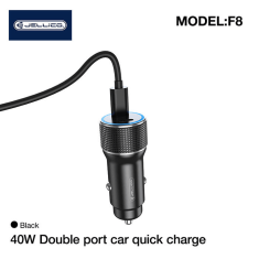 Avtopolnilec F8 adapter 2xType C PD 40W QC - črn