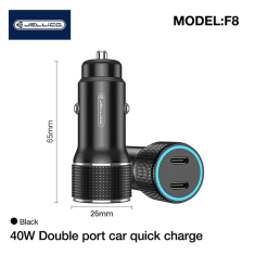 Avtopolnilec F8 adapter 2xType C PD 40W QC - črn