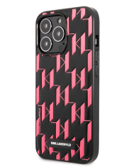 Karl Lagerfeld Originalen ovitek iPhone 13 Pro - Monogram Plaque - črna pink zaščita - KLHCP13LMNMP1P